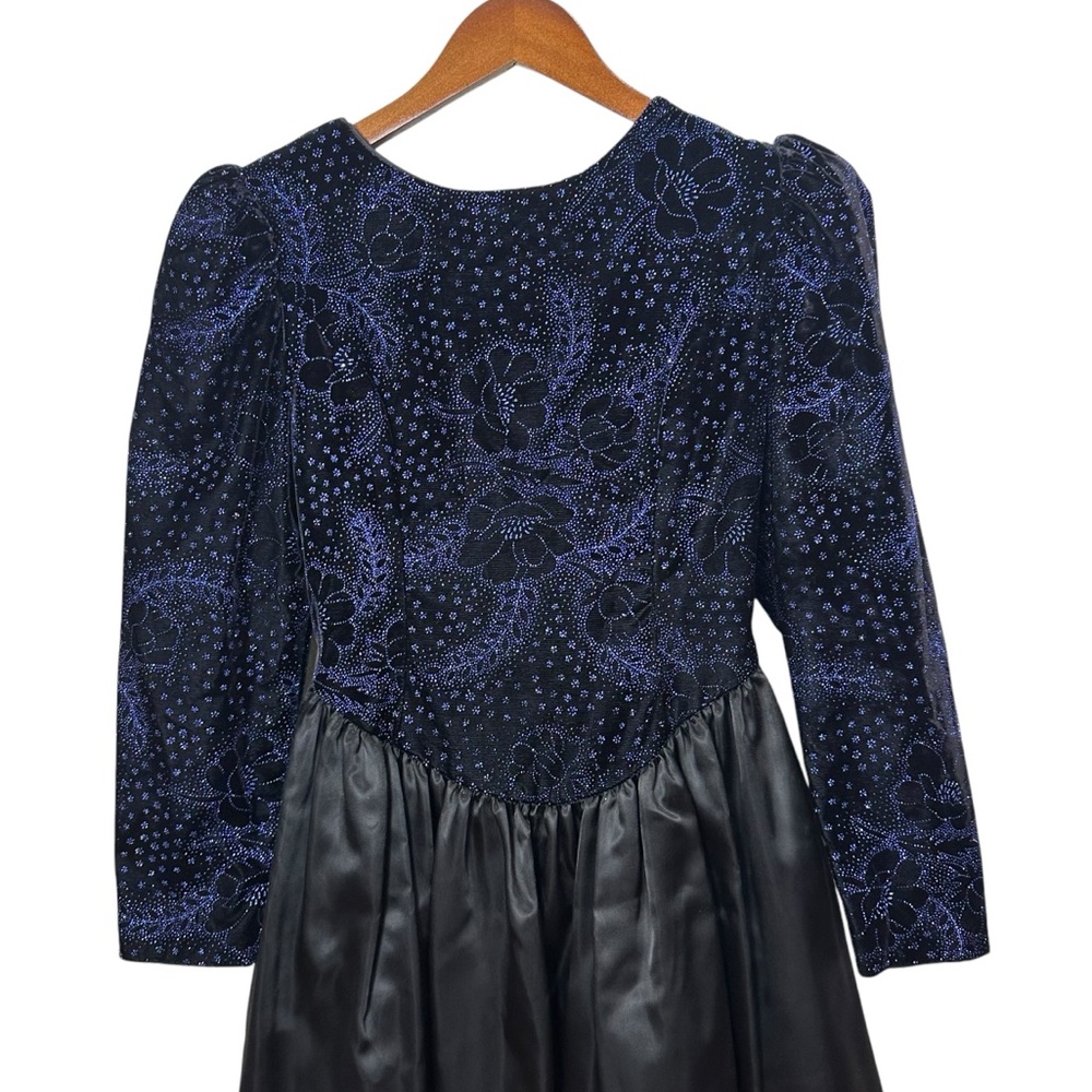 Vintage Gunne Sax Blue and Black Sparkly Long Sleeve Taffeta Formal Dress Size 8 - Picture 2 of 9